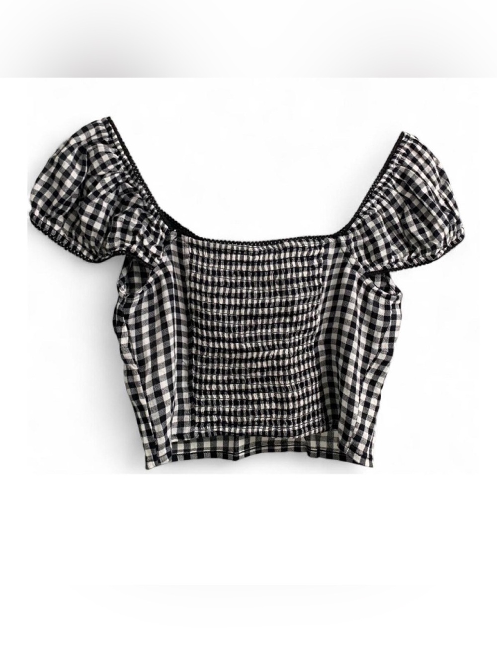 NWT Abound Black and White Gingham Puff Sleeve Cropped Top Size Small #gingham - Picture 5 of 7